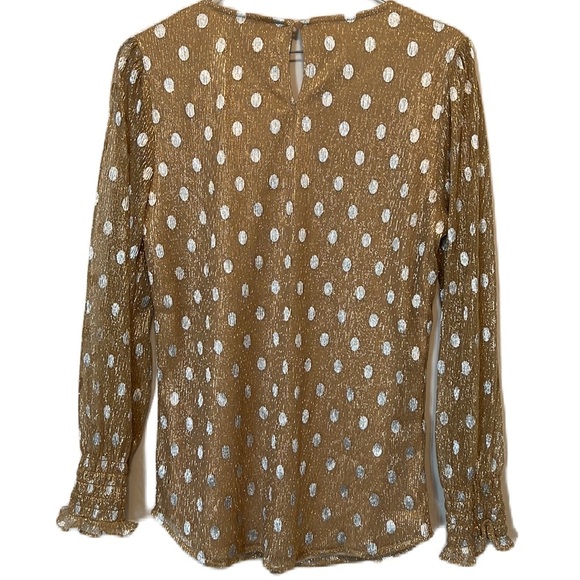 Brand NWT, Women’s Adrianna Papell Scoop Neck Long Sleeve Blouse, Gold/Silver Sm - Picture 2 of 3